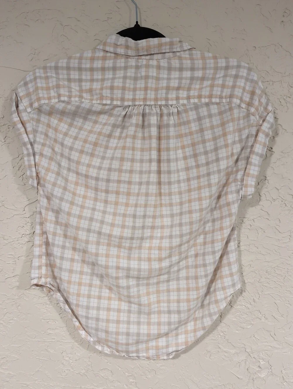 Japna White And Orange Check Plaid Short-Sleeve Button-Up Top - Women's Medium